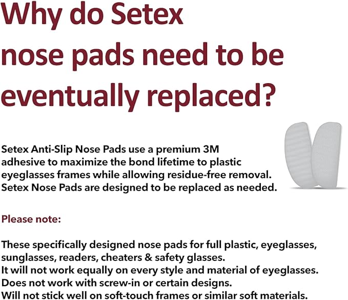 Setex Gecko Grip 1.8mm Thick Anti Slip Eyeglass Nose Pads, (5 Clear Pair) USA Made, 2500 Innovative Microstructured Fibers per Nose Pad, 1.8mm x 7mm x 16mm