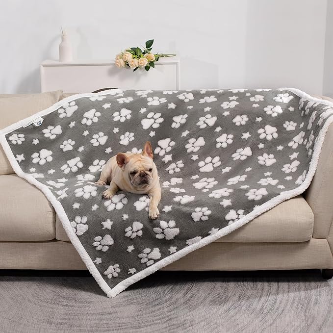 Yaning Waterproof Blanket for Dog Cat or Adult, Cute 3D Textured Paw Dog Blanket for Bed Couch Sofa, Soft Liquid Pee Proof Pet Furniture Protector, 50"x60", Grey