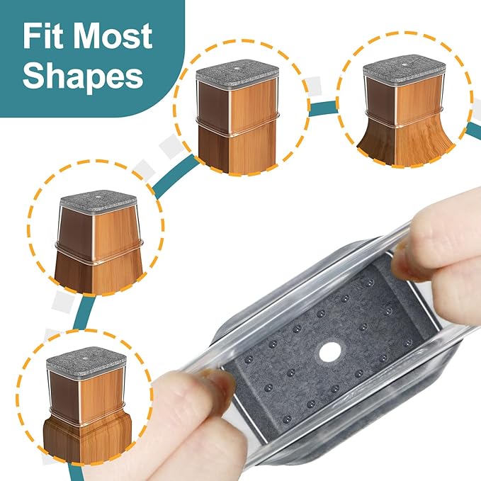 24 Pcs Chair Leg Floor Protectors Rectangle, Silicone Felt Furniture Leg Pads Caps Covers for Hardwood Floors, Fit L:1-1/2" to 2", W:3/4" to 1"