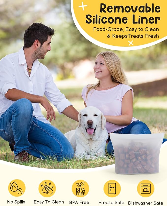 Dog Treat Pouch for Pet Training, One-Hand Magnetic Closure, Hands-Free Treat Bag with Silicone Liner, No Mess No Smell