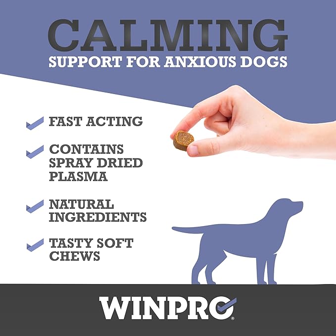 WINPRO Calming Chews for Dogs – Plasma-Powered for Dog Anxiety & Stress Relief– Fast-Acting Dog Calming Chews - Natural Ingredients, Grain-Free - Suitable for All Breeds & Sizes –60 Count Made in USA