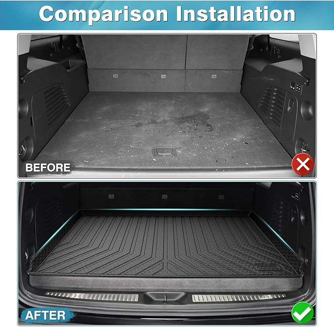 Mixsuper Custom Fit Cargo Liner for Chevrolet Suburban/GMC Yukon XL/Cadillac Escalade ESV 2015-2020, All Weather Cargo Mat Rear Trunk Liner Behind The 3rd Row Seats Black