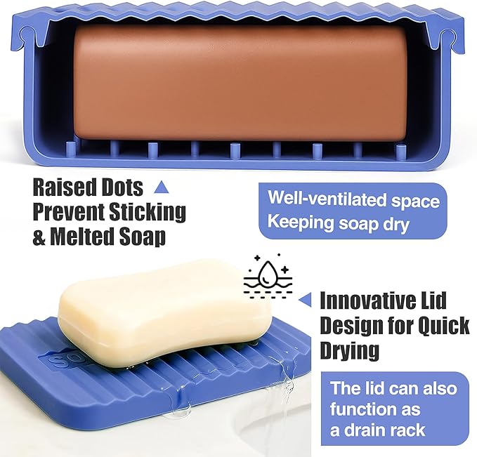Extra Large Leak Proof Silicone Travel Soap Case for Extended Trips, Outdoor Adventures, or Truck Drivers, Perfectly fits 10 oz Duke Cannon or Shampoo and Conditioner Soap Bar (Deep Blue)