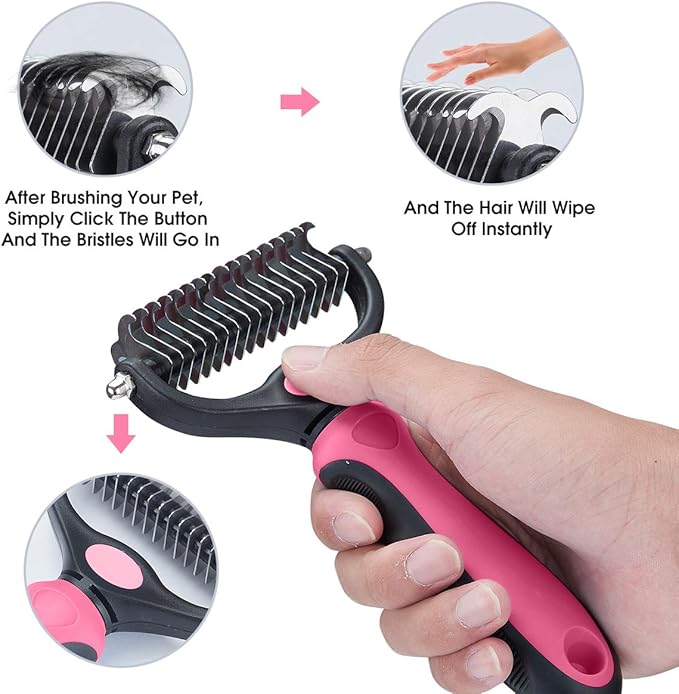 XLCL pet Pet Grooming Tool - 2 Sided Undercoat Rake for Cats and Dogs - Safe Dematting Comb for Easy Mats & Tangles Removing - No More Nasty Shedding and Flying Hair