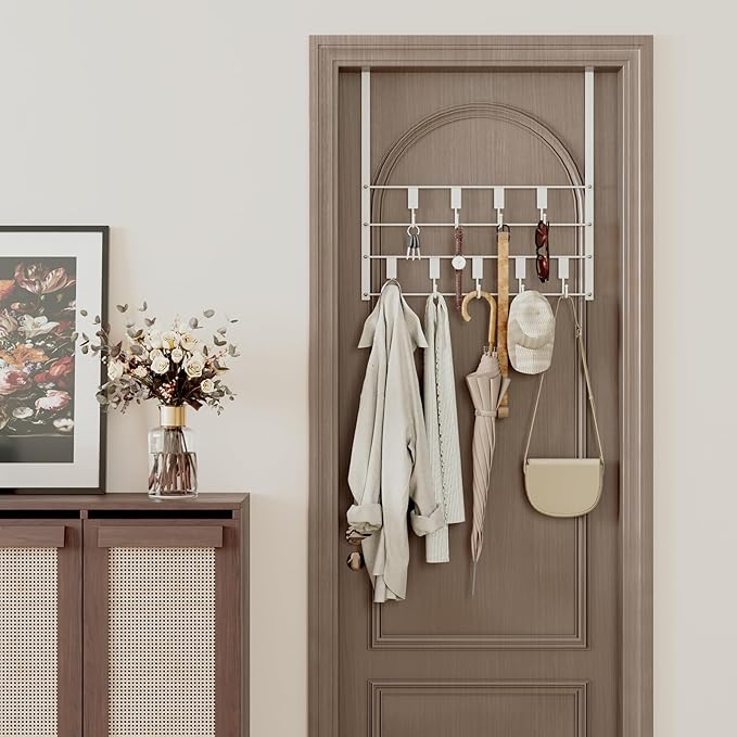 Over The Door Hooks for Hanging, 14 Hook Over Door Hanger and Towel Rack for Bathroom
