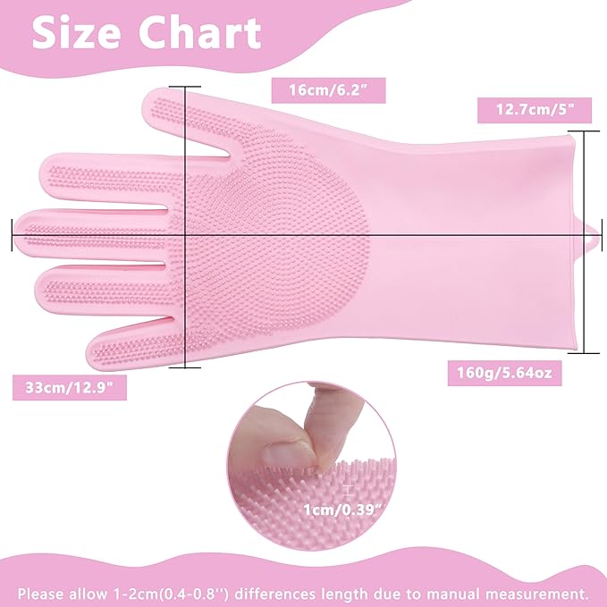 Maiiu Pet Grooming Gloves—Heat Resistant Dog Washing Gloves with High-Density Teeth, Dog Bath Scrubber with Enhanced Five Finger Design, Silicone Gloves for Dogs and Cats Bathing, Massage (Pink)