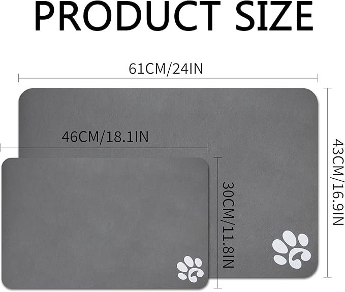 YCT Pet Cat Food Mats - Non Slip Super Absorbent, with Footprints Logo, 24 x 16.9 inches, Brown