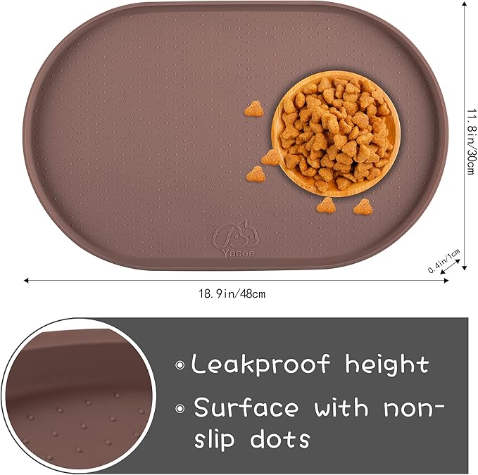 100% Waterproof 0.5" Raised Edge BPA Free Silicone Dog Food Mat, Pet Cat Feeding Mats Contain Spills Protects Floors, Placemats for Cats and Dogs Water Bowl Dishwasher. (Small, Brown)