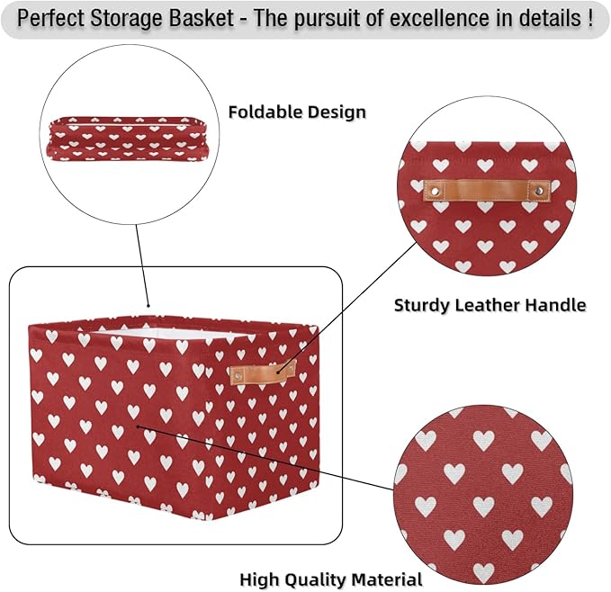 Valentines Day Cubes Storage Baskets,Love Heart Clothes Storage Box Bin,Open Shelves Basket Organizer Kid Boys Girls Toy Gifts Basket Empty for Bedroom Decorative