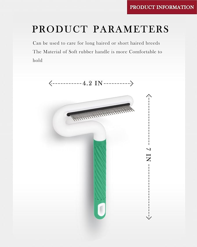 TailGurus Pet Flea Comb for Dogs & Cats - Grooming Tool with Long & Short Steel Teeth, Safely Removes Tangles and Knots, Gentle Detangling Brush for Pet Hair (TG2043)(Green)