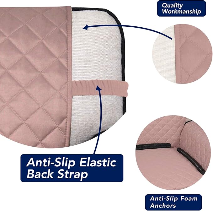 PureFit Reversible Quilted Sofa Cover, Water Resistant Slipcover Furniture Protector, Washable Couch Cover with Non Slip Foam and Elastic Straps for Kids, Dogs, Pets (Small, Pink/Beige)