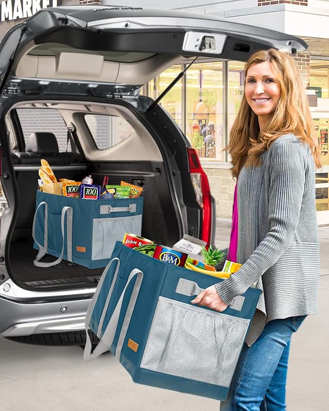 WONDAY Standing Extra Large Reusable Grocery Bag Carrier with Handle, Thirty One Utility Tote Foldable for Shopping and Beach