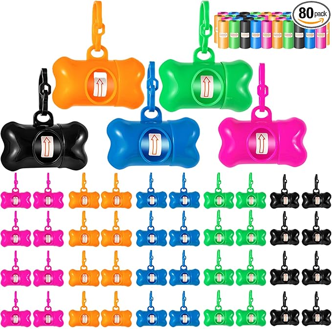 Arroyner 80 Pack Bone Shaped Poop Bag Dispenser Pet Waste Disposal Bag Dispenser (Random Color)