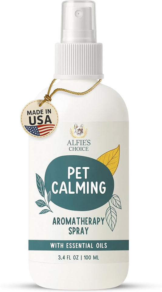 ALFIE'S CHOICE Pet Calming Aromatherapy Spray - Cat Calming Spray for Indoor Use & Travel - Dog Relaxation Mist with Essential Oils - Natural Scent for Grooming, Loud Noises - 3.4 fl oz