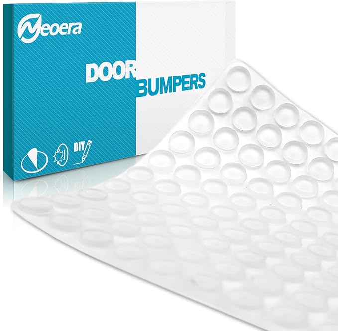 Neoera Cabinet Door Bumpers Rubber Feet (200pcs, 3/8” Dia, Clear Cylindrical Shape) Adhesive Sound Dampening Pads for Cabinet Doors, Drawers, Glass Tops, Cutting Boards, Laptop
