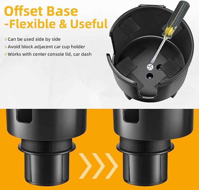 Car Cup Holder Expander, Cup Holder Extender Adapter for Car with Adjustable Base, Fits YETI 24/36/46oz, HydroFlask 32/40oz, Large Water Bottles in 2.7"-4.2" (16-46 OZ)