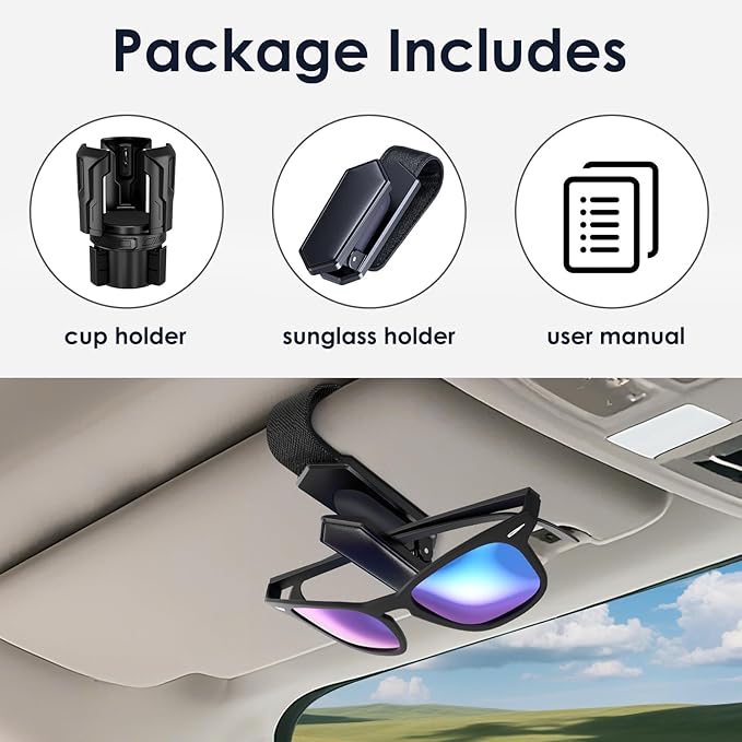 Cup Holder Expander, Cup Holder Expander for Car, Adjustable Cupholder for 2.6"- 4.8" Yeti, Hydro Flask, Nalgene, Takeya, Camelbak, Ramblers, Owala, Tumblers, Mugs, Bottles, with Sunglass Holder
