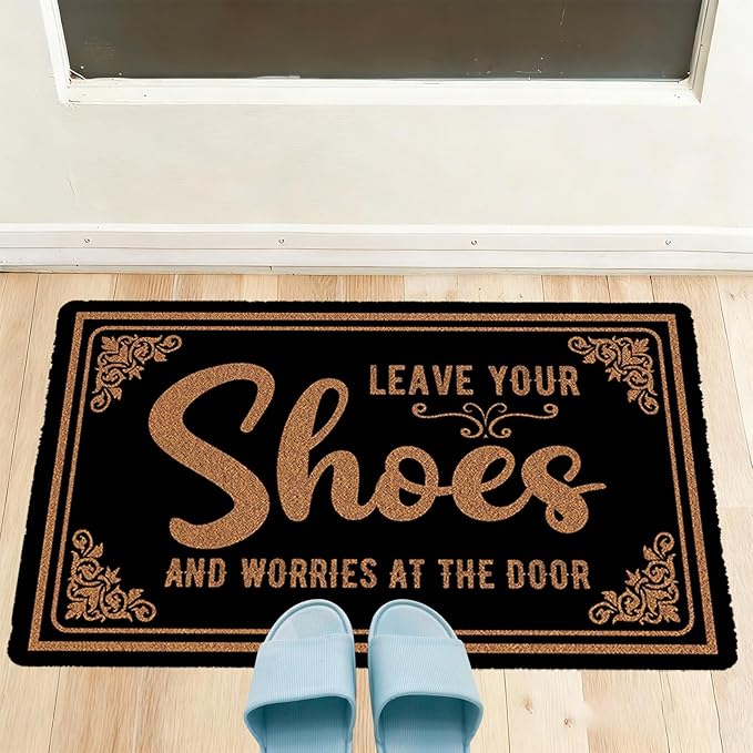 Funny Welcome Doormat Leave Your Shoes and Worries at The Door Mats Outdoor Indoor Doormat for Porch Front Door Entryway 30"(W) X 17"(L)