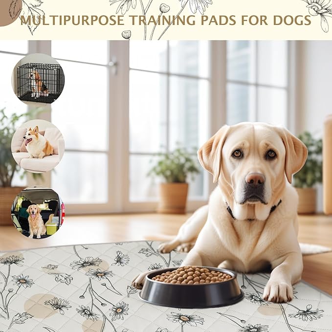 IEUUMLER Washable Pee Pads for Dogs, 2 Pack Non-Slip & Waterproof Pack Whelping Pad, Reusable Washable Puppy Potty Training Pad with Fast Absorbent for Playpen EU007 (Beige Daisy, 24"X48"-2pcs)