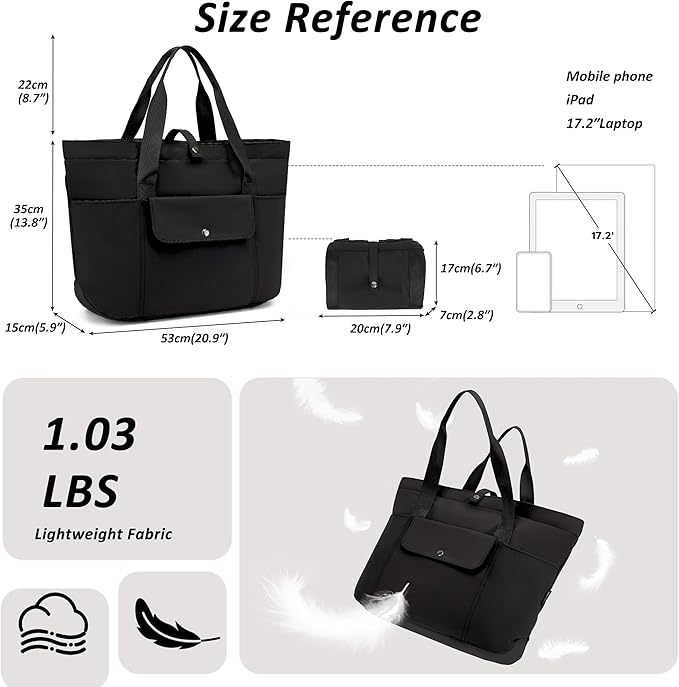 TANTOMI Tote Bag for Women Foldable,Waterproof Work Bag with Zipper,Large Shoulder Handbag for Travel-20.9''l X 6''w X 14''h