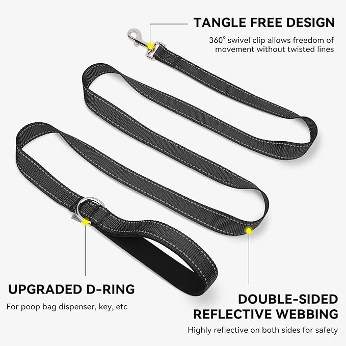 Joytale Dog Leash, 6 FT Double-Sided Reflective, Padded Handle Nylon Heavy Duty Leashes for Small Dogs Walking, Black
