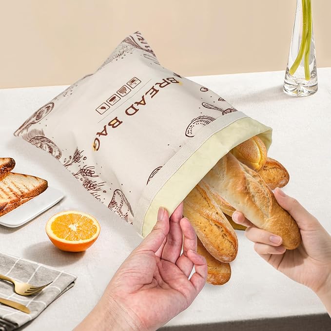 Beeswax Bread Bags for Homemade Bread, 2-Pack Reusable Sourdough Bread Storage Bags - 13x17 Inch Eco-Friendly Food Wrap, Linen Bread Bag Alternative, Beeswax Food Storage
