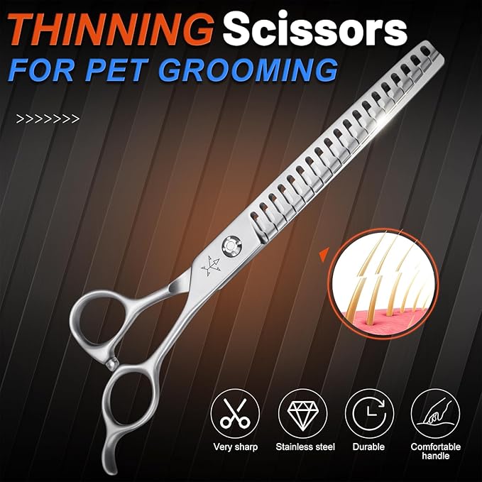 High-end Professional Dog Grooming Thinning Scissors Teeth Cutting Blending Shears Pet Texturizing Shears 7.5 Inch Extremely Very Sharp Stainless Steel Alloy For Cat Other Animals Groomer