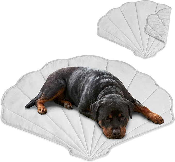 PetAmi Dog Cooling Mat, Sea Shell Shape, Reversible Cooling Nylon Blanket Soft Fleece Pet Pad for Dogs Cats, Summer All Season Use Q-Max>0.3, Small 33x39 in, Light Grey