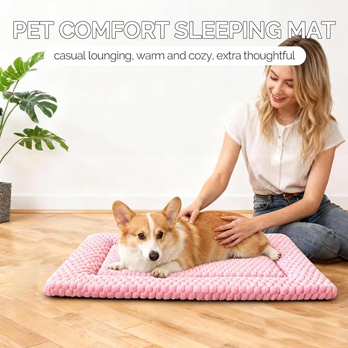 Dog Bed Mat - Dog Crate Pad - Reversible Mat for Pet Comfort - Soft Bed Crate Pads with Dual-Sided Design for All Seasons (Pink, 24" L*18" W*1.5" Th)