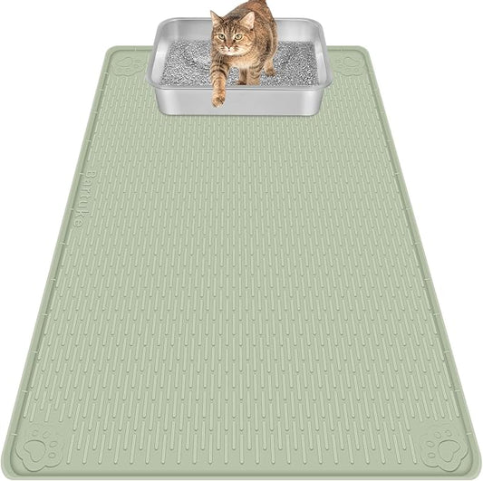 Bartuke Cat Litter Mat, Extra Large 40" x 28" Silicone Mat Litter Trapping Mat for Scatter Control, Soft on Kitty Paws, Easy to Clean (Green)