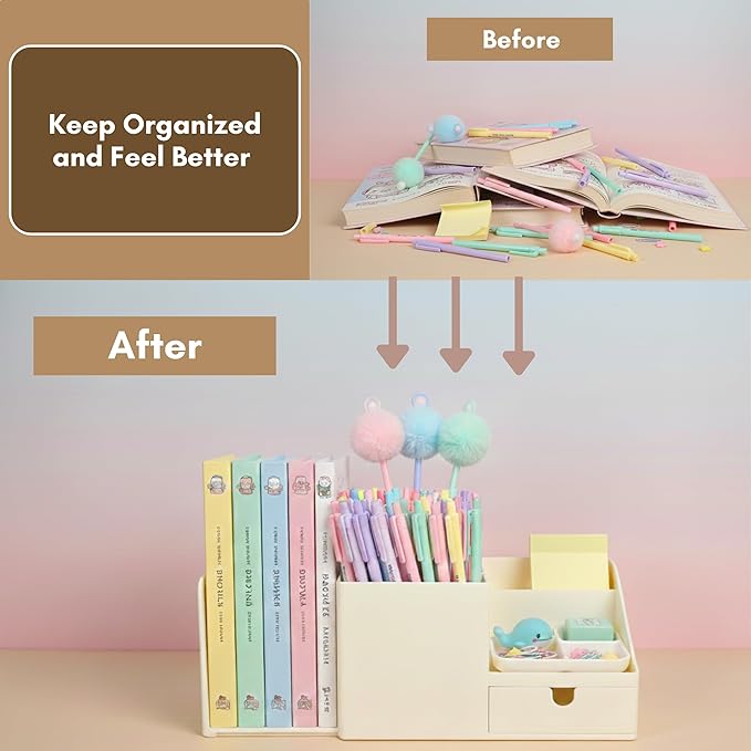 Adjustable Desk Drawer Organizer, Pen Holder, Pencil Holder for desk and Accessories, 5 Compartments, Art Supply Storage Caddy for Desk School Office Supplies