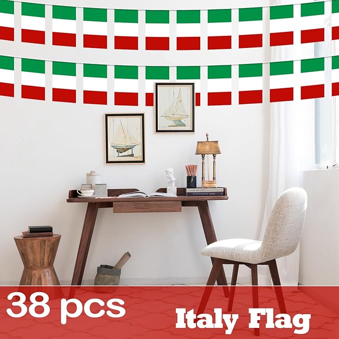 Italy String Flag Pennant Banner - 38 Flags, 42 Feet Small Mini Italian Flags Bunting Banner for Country Decoration, School, Party, Sports Events