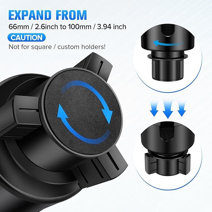 Car Cup Holder Expander, Universal 2 in 1 Large Cupholder Expander Adapter for Car with Adjustable Base, Fits Large Bottles, Snack, Drinks Cups, Black