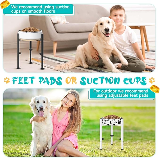 Adjustable Elevated Dog Bowl Stand for Dogs - 4 Heights, Wide 5-10" -Oppro Single Raised Dogs Food Water Bowls Holder, Upgrade Metal Elevated Dog Feeder with Tray for Small Medium Large