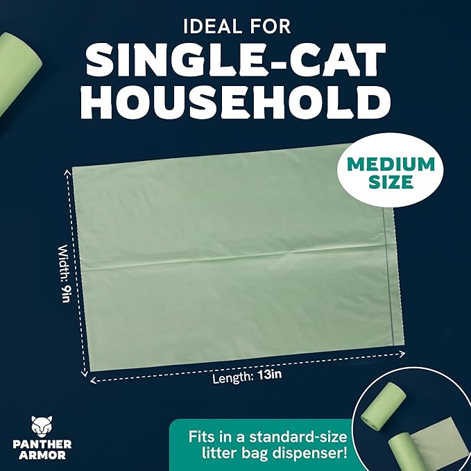 Panther Armor Poop Bags - 200x Cat Litter Bags for Poop - 13x9in Kitty Unscented Leak Proof trash bag - Box Trash Bags - Odor Proof Trash Disposal System