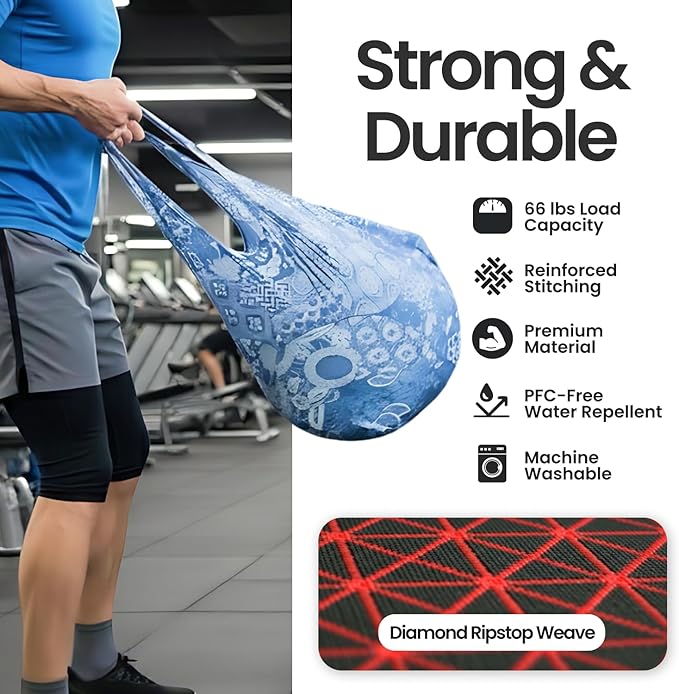Nanobag Ultra-Lightweight Extra Large Size Tote Bag for Women & Men, Heavy Duty Reusable Grocery Bag, Foldable Travel Shopping Tote, Packable Cloth Bag with Handles, Washable Market Tote (Blue Waves)