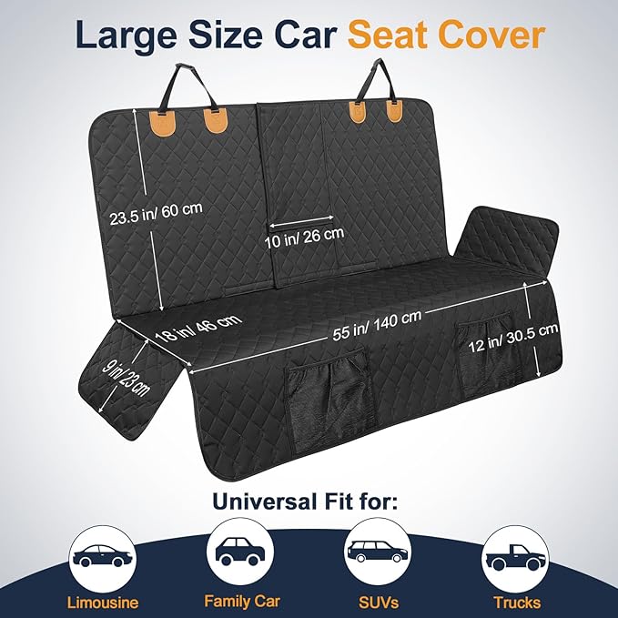 Dog Car Seat Cover, 2025 Upgraded Back Seat Pet Cover for Dogs, Waterproof & Non-Slip Car Seat Protector for SUVs Trucks Vehicles Cars, Black