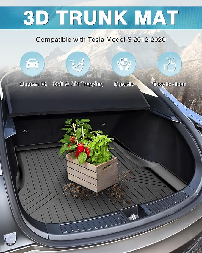 Mixsuper Custom Fit Rear Cargo Liner for Tesla Model S 2012-2020 All Weather Trunk Liner Cargo Mat Black (Not Fit 2021 Tesla Model S Plaid/Long Range)
