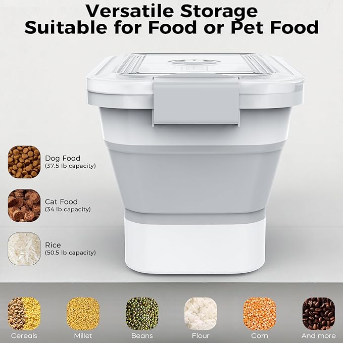 DDMOMMY 10-13 Lbs Dog Food Storage Container,Collapsible Dog Food Container with Transparent Airtight Lid,Pet Food Scoop and Dog Bowl,Multifunctional Food Storage Container for Pet Food,Rice,Flour