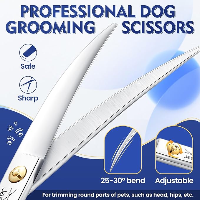 JASON 7.5 Inch Curved Scissors for Dog Grooming Professional Downward Curved Pet Face Trimming Shears with Symmetric Handle Sharp Comfortable