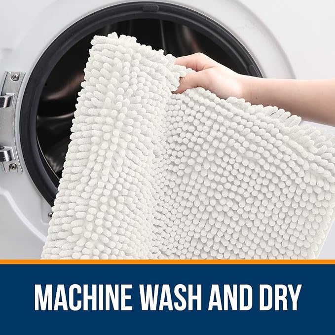OLANLY Bathroom Rugs 32x20, Extra Soft Absorbent Chenille Bath Rugs, Rubber Backing Quick Dry, Machine Washable Bath Mats for Bathroom Floor, Tub and Shower, Home Decor Accessories, Ivory