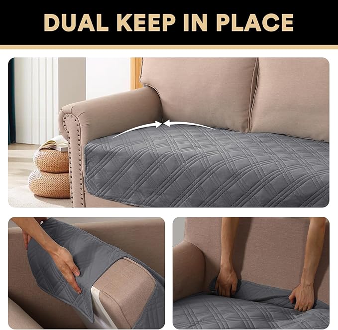 PrinceDeco Waterproof Blanket Couch Cover for Dogs Washable Grey Pet Couch Covers for Sofa Thick Dog Bed Cover Non-Slip Slipcover Furniture Protector Couch Seat Covers, 47"x68"