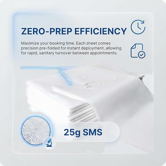 20 Pack 25g SMS Disposable Massage Table Sheets - 31"x70" Waterproof Bed Cover for Lash, Spa, Tattoo - Extra Thick, Non-Woven & No-Noise (Professional Grade)
