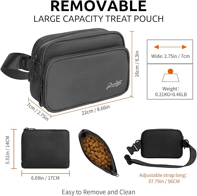 Runlight Dog Training Treat Pouch Fanny Pack,Dog Waist Belt,Dogs Walking Bag Crossbody with Poop Bags,Puppy Treat Bag Training Pouch (Black)