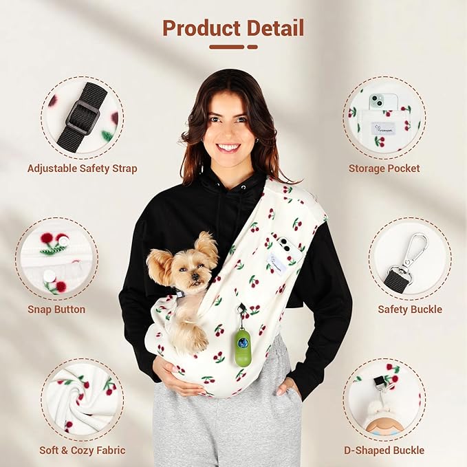 Hands-Free Cat Sling Carrier, Ultra-Soft Polar Fleece Pet Sling for Small Dogs & Cats 3-14 lbs, Machine Washable for Indoor Snuggling & Outdoor Use (Large, Cherry)