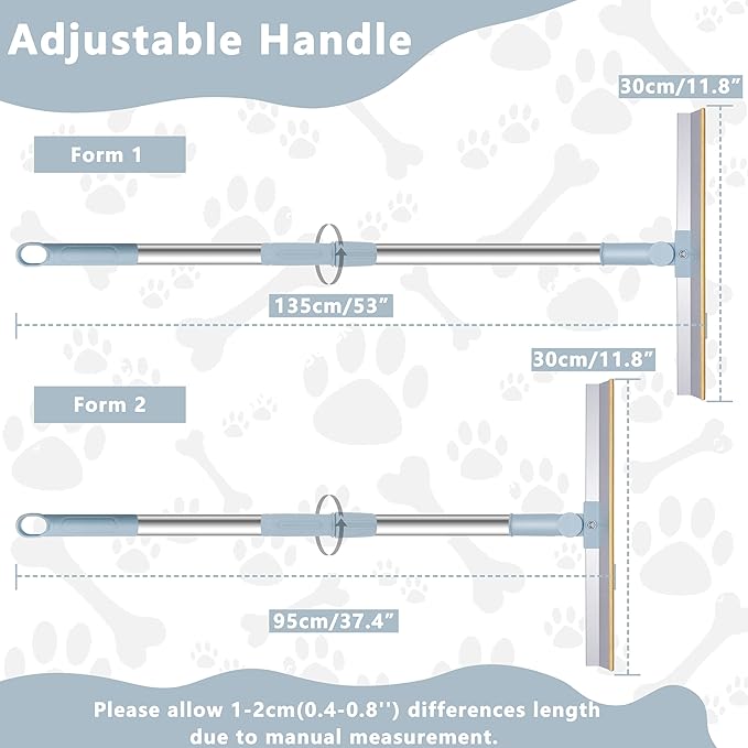 Reusable Pet Hair Removal Tool, Long Handle Adjustable for Couch, Rugs (Gray)