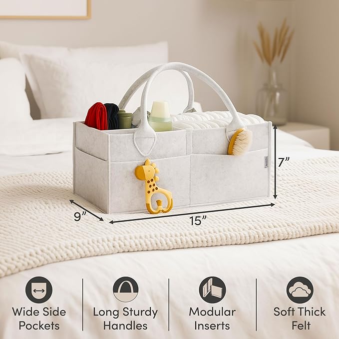 PUTSKA Baby Diaper Caddy Organizer - Nursery Storage Basket for Diaper Station, Baby Basket Shower List and Registry Gift Must-Haves, Newborn Essentials, Nursery Decor for Boy or Girl - White, Large