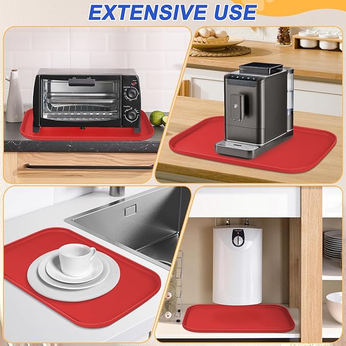 Silicone Pet Feeding Mat with Raised Edge for Food and Water, Dog Bowl Mats, Cat Bowls Placemat with High Lip for Floor Waterproof, Rubber Tray for Cats and Dogs 24 x 16 x0.8 Red