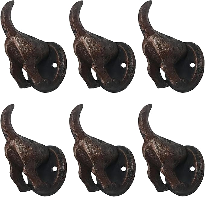 Lulu Decor, 100% Cast Iron Dog Tail Heavy Duty Hooks, Key Holder, Coat Decorative Hooks for Dog Lovers - Wall Mount Leash Holder for Wall Storage - Stylish (6 pcs)