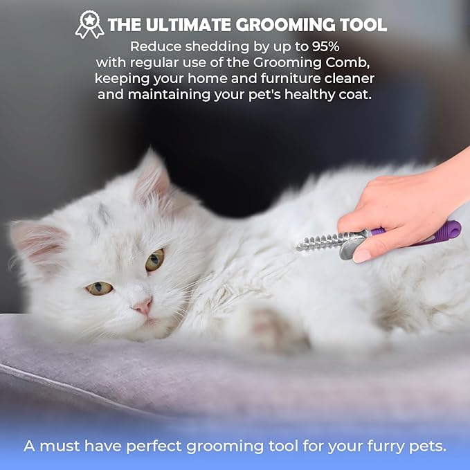 GENPEPADO Dematting Undercoat Rake Comb for Dogs & Cats with Long 2.5-In Stainless Steel Safety Blades for Removing Knots, Mats & Tangles - Pet Grooming Deshedding Brush Tool with Anti-Slip Grip